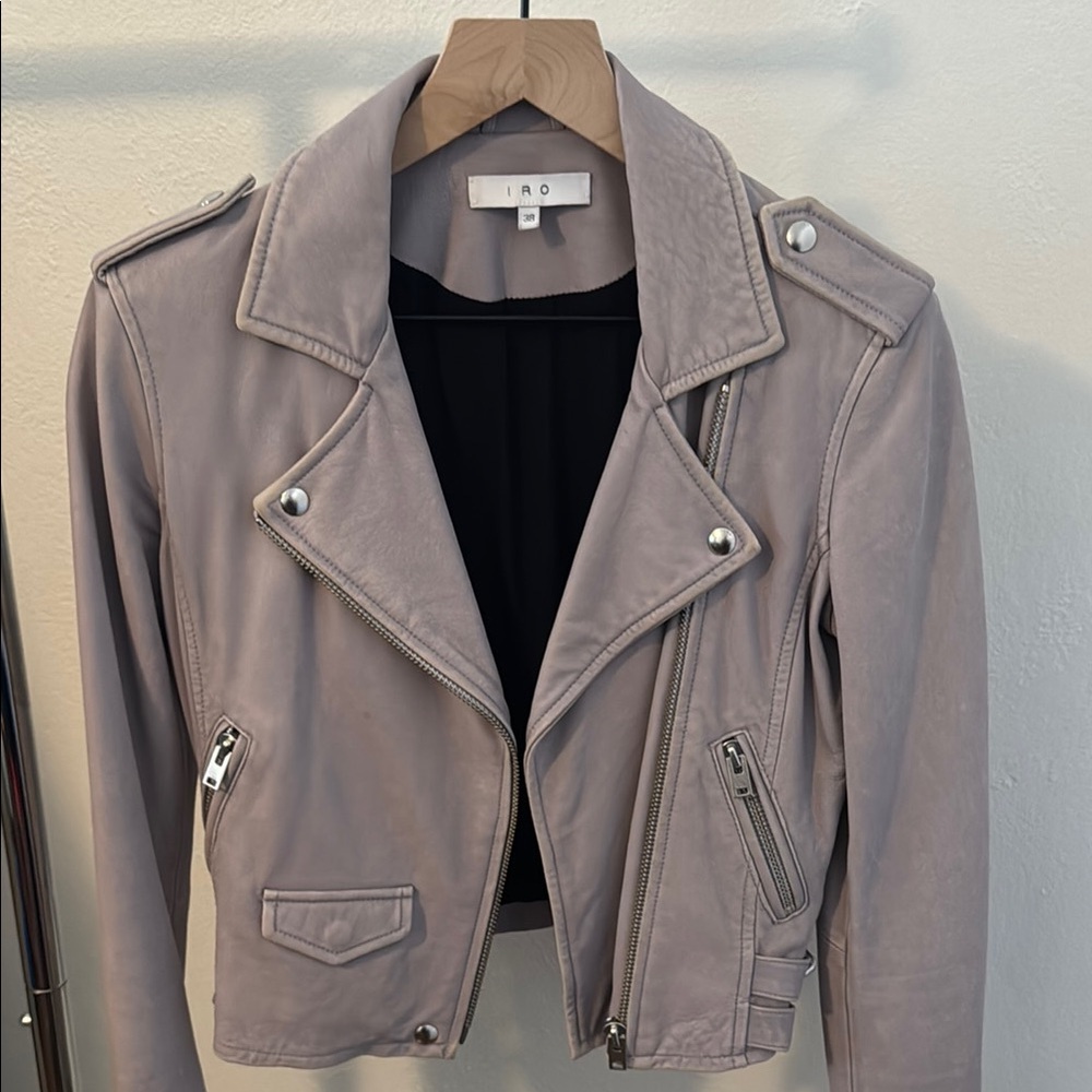 IRO Asheville Cropped Moto Leather Jacket in Lavender